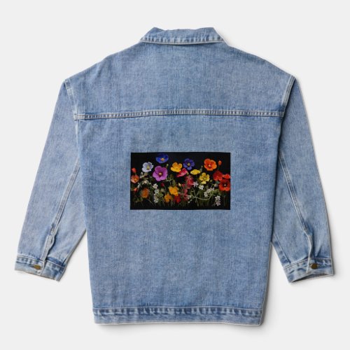 Colorful poppies and other flowers  denim jacket