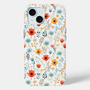 Colorful Poppies Floral Pattern iPhone 15 Case