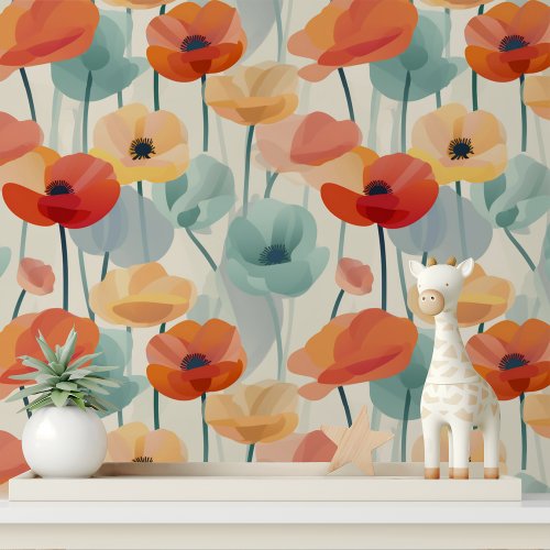 Colorful Poppies Modern Floral Pattern Wallpaper
