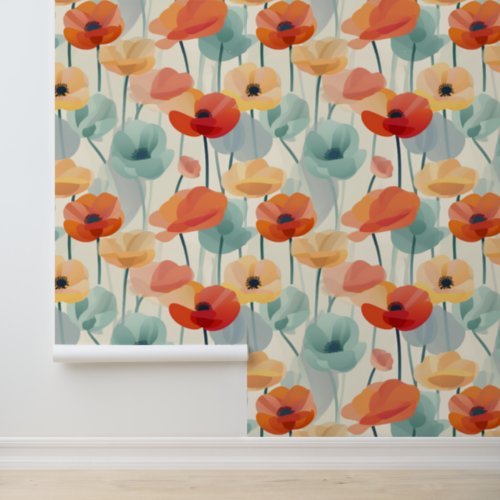 Colorful Poppies Modern Floral Pattern Wallpaper