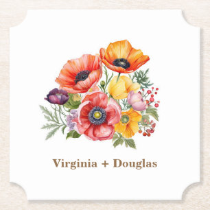 Colorful Poppies Wedding Coasters
