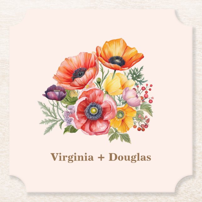 Colorful Poppies Wedding Coasters (Front)