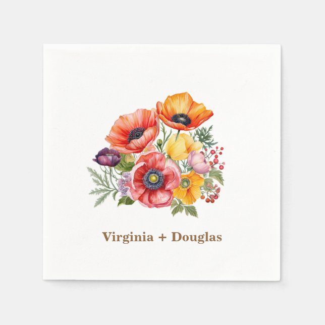 Colorful Poppies Wedding Napkins (Front)