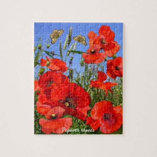Colorful Poppy Field and Butterflies Jigsaw Puzzle