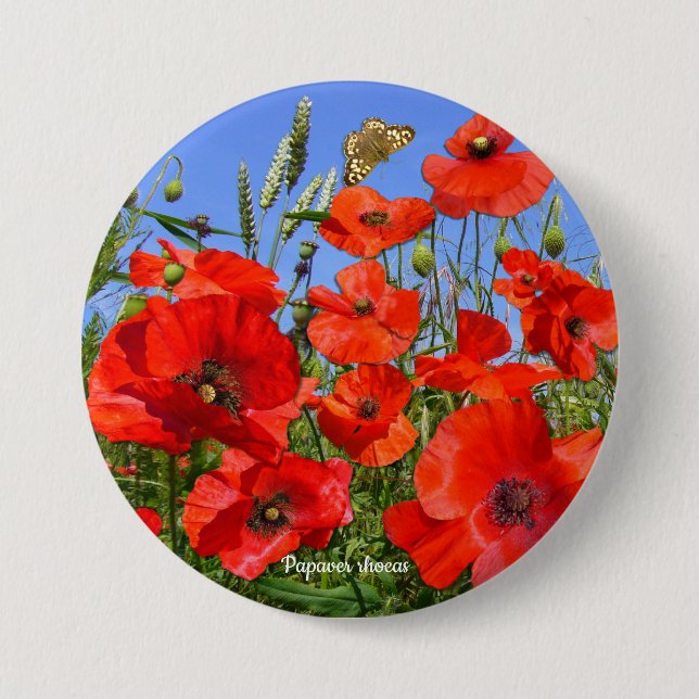 Colorful Poppy Field Button (Front)