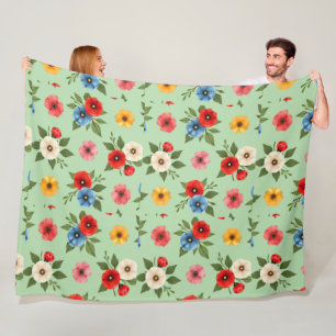 Colorful Poppy Flower Floral Pattern Fleece Blanket
