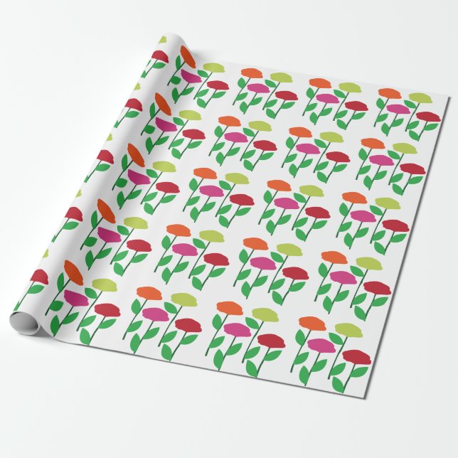 Colorful Poppy Flowers Baby Shower Birthday Wrapping Paper (Unrolled)