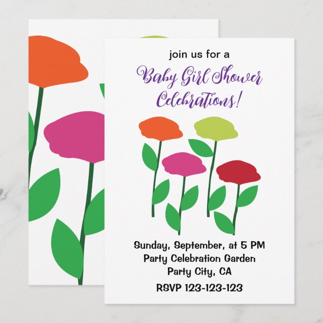 Colorful Poppy Flowers Baby Shower  Invitation (Front/Back)