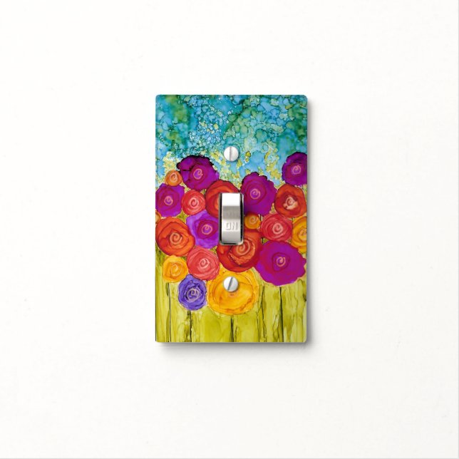 Colorful Poppy Flowers Light Switch Plate (In Situ)