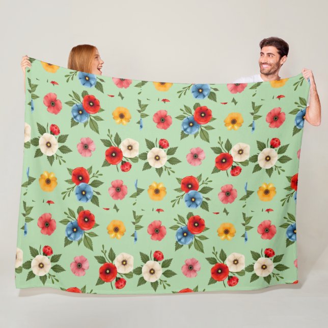 Colorful Poppy Flowers Pattern Fleece Blanket (In Situ)