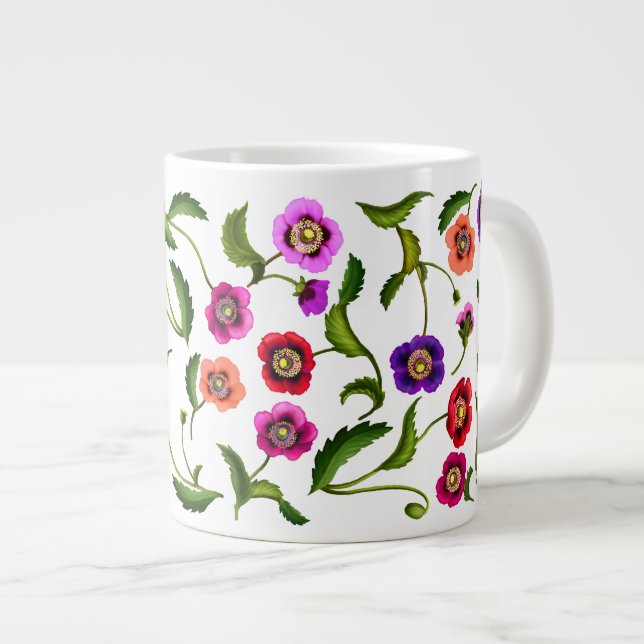 Colorful Poppy Garden Flowers Jumbo Mug (Front Right)