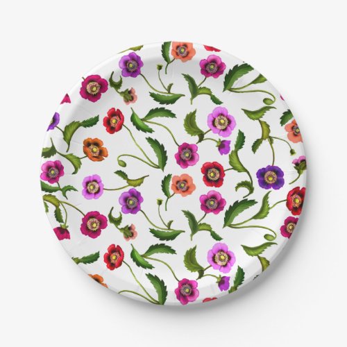 Colorful Poppy Garden Flowers Paper Plates