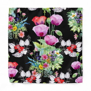 Colorful Poppy Summer Flowers Pattern Bandana