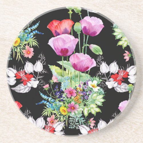 Colorful Poppy Summer Flowers Pattern Coaster
