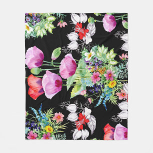 Colorful Poppy Summer Flowers Pattern Fleece Blanket