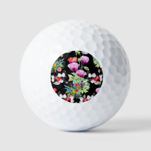 Colorful Poppy Summer Flowers Pattern Golf Balls
