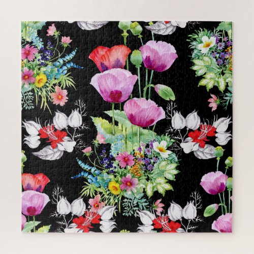 Colorful Poppy Summer Flowers Pattern Jigsaw Puzzle