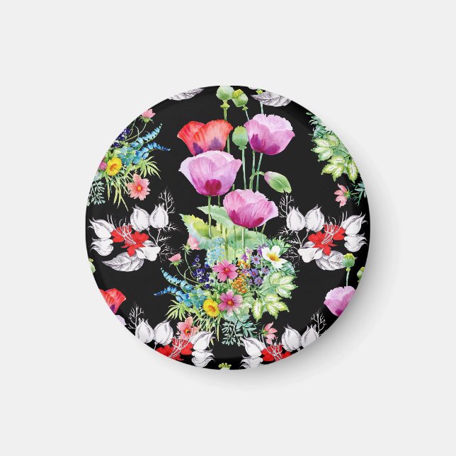 Colorful Poppy Summer Flowers Pattern Magnet (Front)