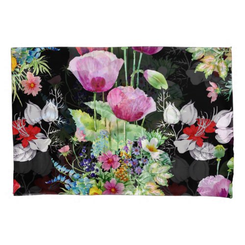 Colorful Poppy Summer Flowers Pattern Pillow Case