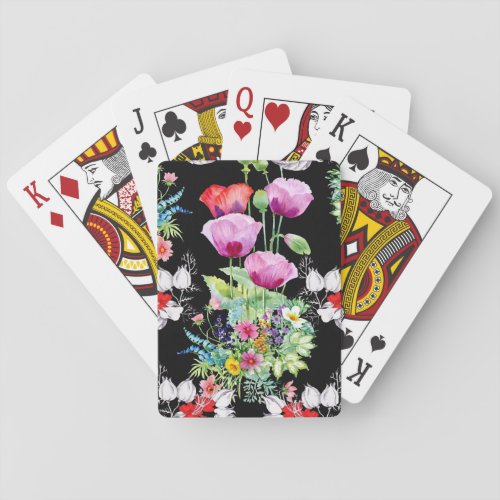 Colorful Poppy Summer Flowers Pattern Playing Cards