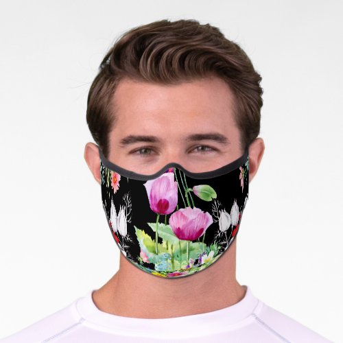 Colorful Poppy Summer Flowers Pattern Premium Face Mask