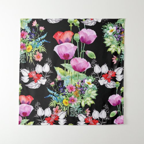 Colorful Poppy Summer Flowers Pattern Tapestry