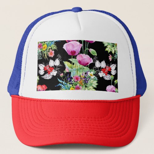 Colorful Poppy Summer Flowers Pattern Trucker Hat