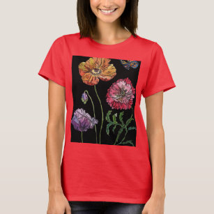 Flowers Tulips Pink Blue Yellow Colorful Top Customized Top Summer Flowers Hand Painted T-shirt Hand Painted Flowers T-shirt Painted Top