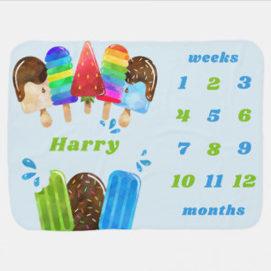 Colorful Popsicle Baby Boy Personalized Milestone Baby Blanket