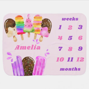 Colorful Popsicle Baby Girl Personalized Milestone Baby Blanket