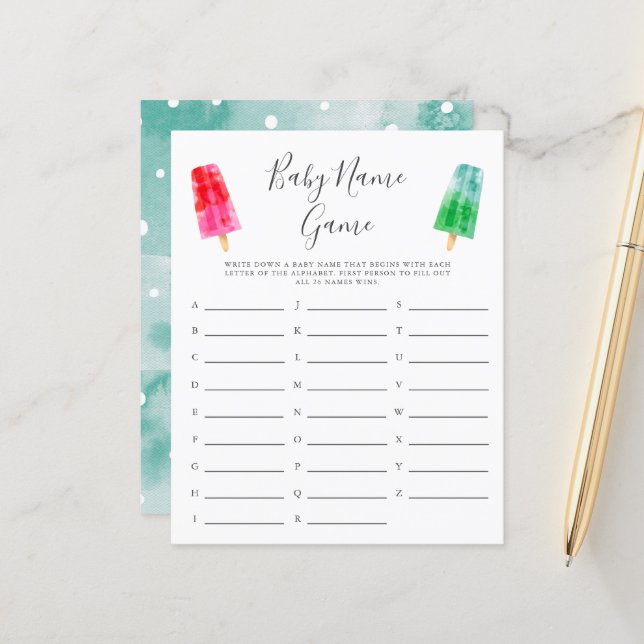 Colorful Popsicle Baby Name Shower Game (Front/Back In Situ)
