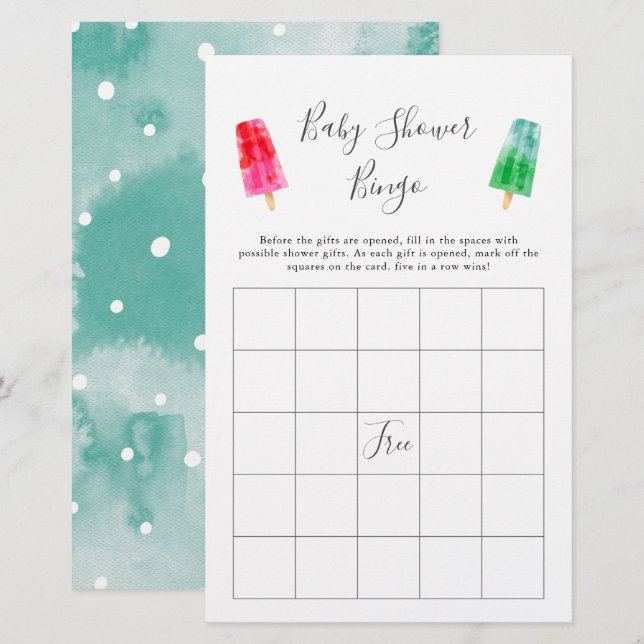 Colorful Popsicle Baby Shower Bingo Game (Front/Back)