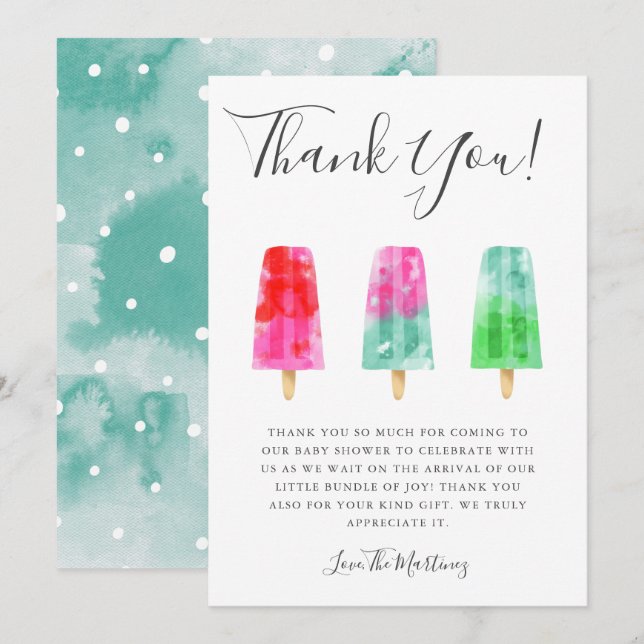 Colorful Popsicle Baby Shower Thank You Card (Front/Back)