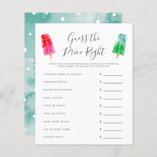 Colorful Popsicle Guess The Price Right Game (Front/Back)