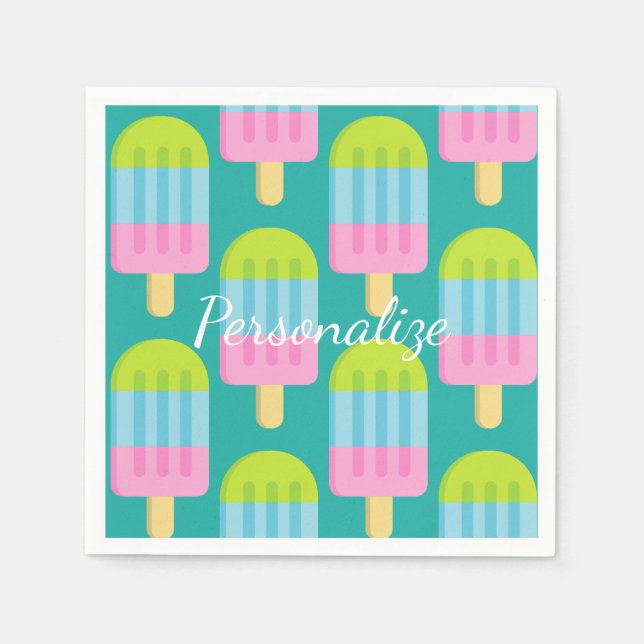 Colorful popsicle ice cream print paper napkins (Front)