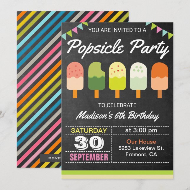 Colorful Popsicle Kids Birthday Party Invitation (Front/Back)