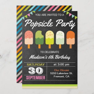 Colorful Popsicle Kids Birthday Party Invitation
