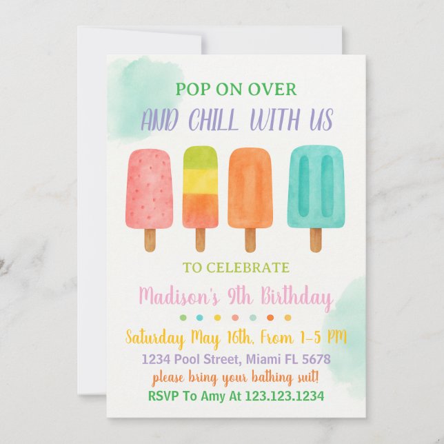 Colorful Popsicle Party Birthday Invitation (Front)