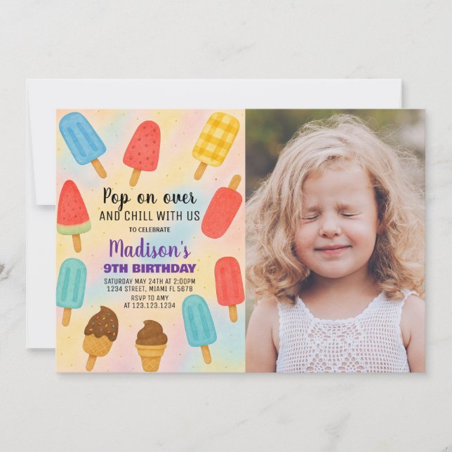 Colorful Popsicle Party Birthday Invitation (Front)