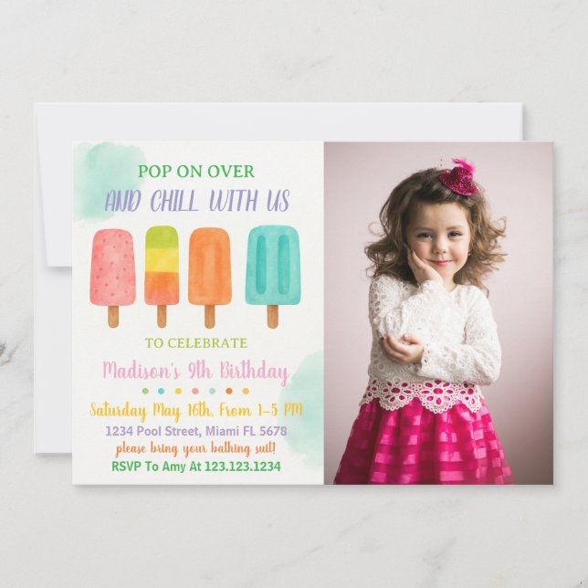 Colorful Popsicle Party Birthday Invitation (Front)
