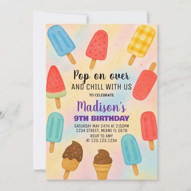 Colorful Popsicle Party Birthday Invitation (Front)
