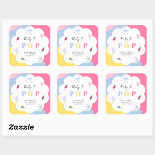 Colorful Popsicle Ready to Pop Baby Shower Square Sticker