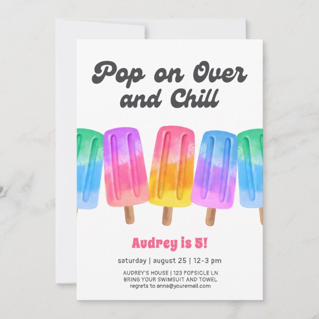Colorful Popsicle Summer 5th Birthday Invitation (Front)