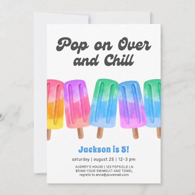 Colorful Popsicle Summer 5th Birthday Invitation (Front)