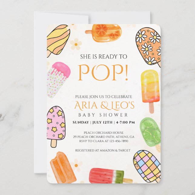Colorful Popsicle Summer Baby Shower Invite (Front)