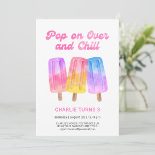 Colorful Popsicle Summer Girl 3rd Birthday Invitation