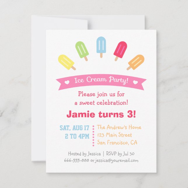 Colorful Popsicle Summer Party Invitations (Front)