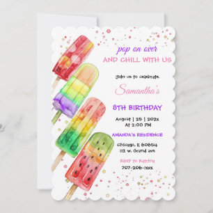 Colorful Popsicle Theme Kids Birthday Party Invitation