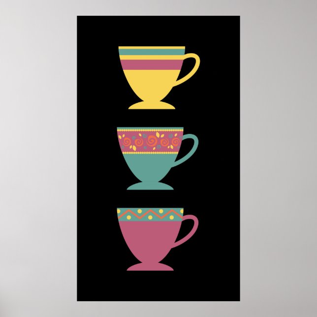 Colorful porcelain retro tea/coffee cups poster (Front)
