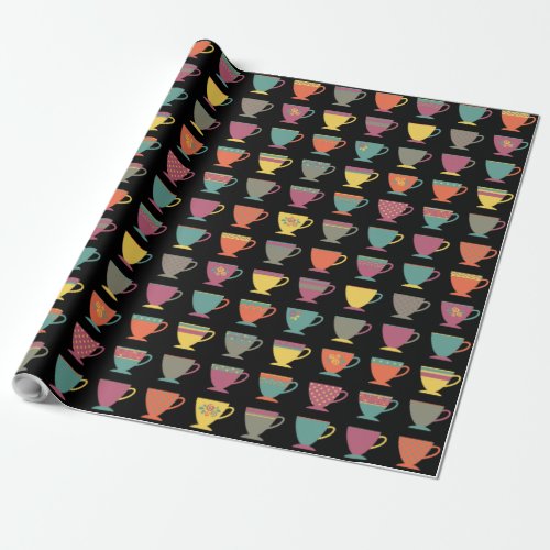 Colorful porcelain tea cups winter hot coffee mug wrapping paper